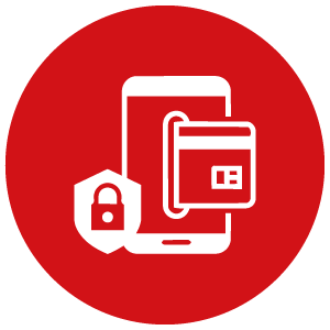 icon mobile device, locked shield, half card